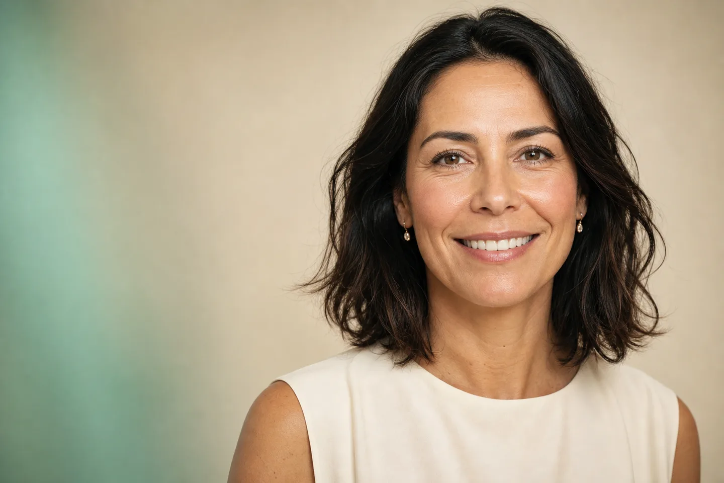 Woman smiling naturally in a private smile preview